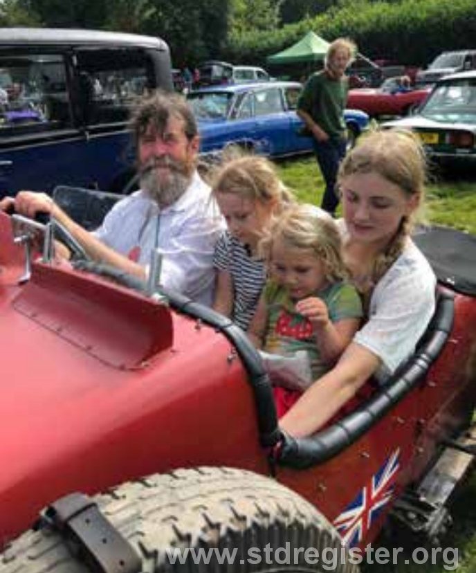 Russell Molyneux Aug 2024 driving his Talbot 105 Special with (l to r) granddaughters Daphne and Winola and niece Freya.